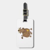 Grappige Cartoon Bruine Koe met Bell Boerderij Ani Bagagelabel (Voorkant verticaal)