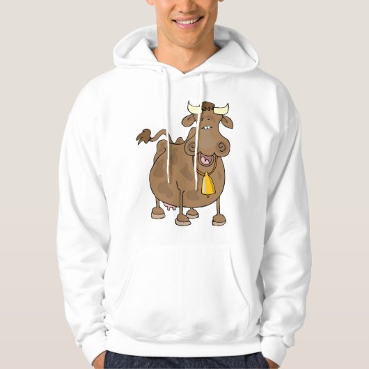 Grappige Cartoon Bruine Koe met Bell Boerderij Ani Hoodie (Voorkant)