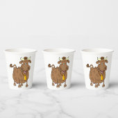 Grappige Cartoon Bruine Koe met Bell Boerderij Ani Papieren Bekers