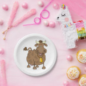 Grappige Cartoon Bruine Koe met Bell Boerderij Ani Papieren Bordje (Feest)