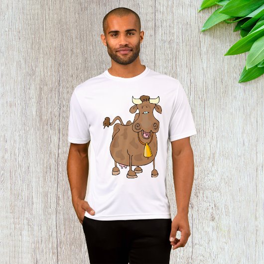 Grappige Cartoon Bruine Koe met Bell Boerderij Ani T-shirt