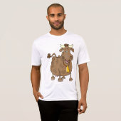 Grappige Cartoon Bruine Koe met Bell Boerderij Ani T-shirt (Voorkant volledig)