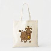 Grappige Cartoon Bruine Koe met Bell Boerderij Ani Tote Bag (Voorkant)