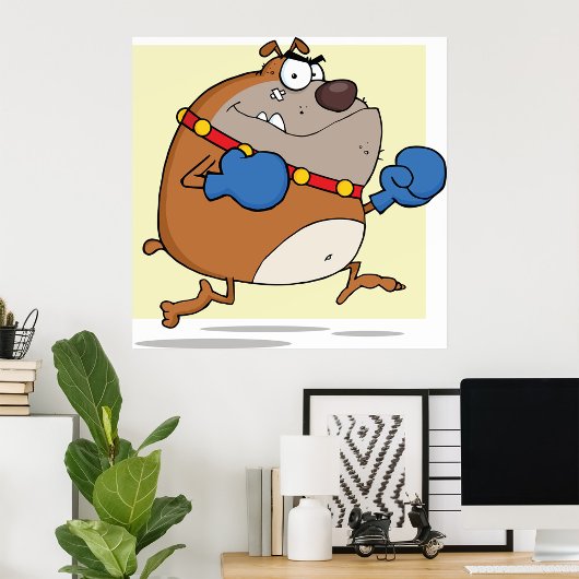 Grappige Cartoon Bulldog Boxer Dog Poster