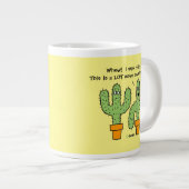 Grappige Cartoon Cactus in Pot Heldere Zonneschijn Grote Koffiekop (Voorkant rechts)