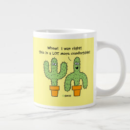 Grappige Cartoon Cactus in Pot Heldere Zonneschijn Grote Koffiekop