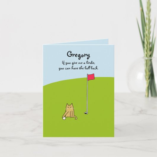 Grappige Cartoon Cat Birdie Golf Joke Verjaardag Kaart (Voorkant)