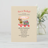 Grappige Cartoon Caveman Cartoon BBQ Feestuitnodig Kaart (Staand voorkant)