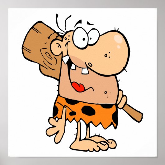 grappige cartoon caveman met club poster (Voorkant)