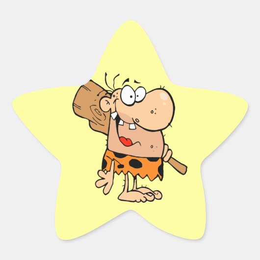 grappige cartoon caveman met club ster sticker (Voorkant)