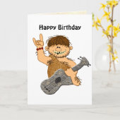 Grappige Cartoon Caveman met Gitaar Kaart Sjabloon (Gele Bloem)