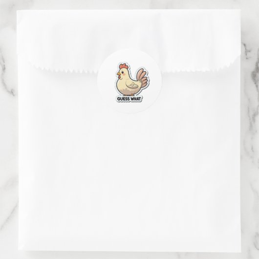 Grappige Cartoon Chicken "Guess What" Sticker (Tas)
