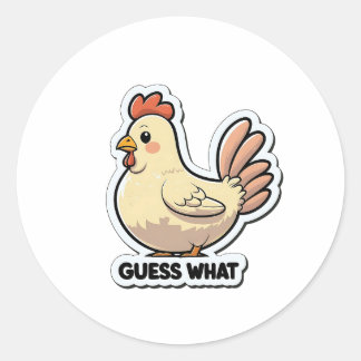 Grappige Cartoon Chicken "Guess What" Sticker