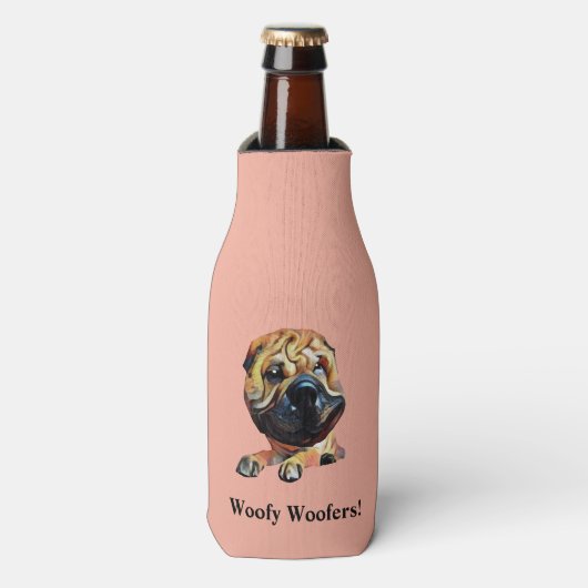 Grappige Cartoon Chinees Shar Pei Flessenkoeler Flesjeskoeler (Fles Voorkant)