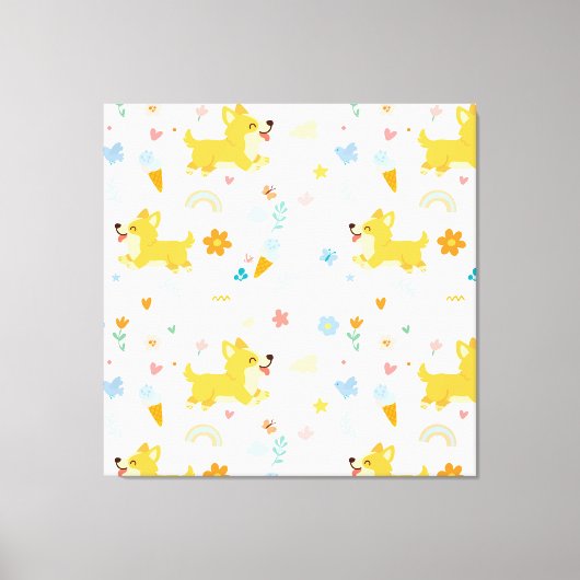 grappige cartoon corgi honden canvas afdruk (Voorkant)