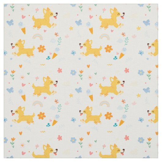 grappige cartoon corgi honden stof (Swatch)