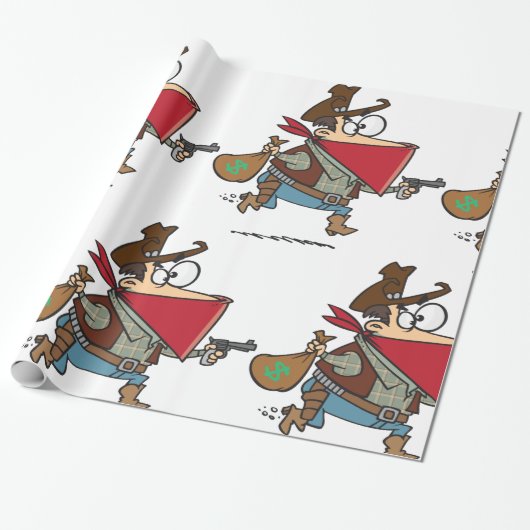 Grappige Cartoon Cowboy Bandit Robber Cadeaupapier (Uitgerold)