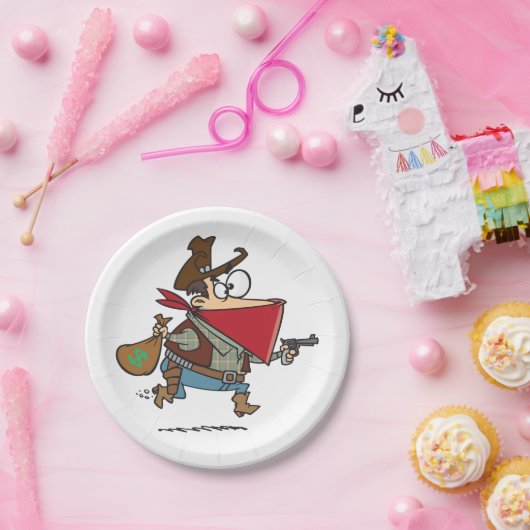 Grappige Cartoon Cowboy Bandit Robber Papieren Bordje (Feest)