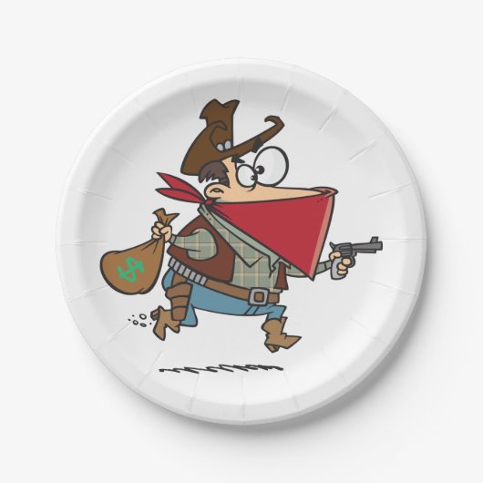 Grappige Cartoon Cowboy Bandit Robber Papieren Bordje (Voorkant)