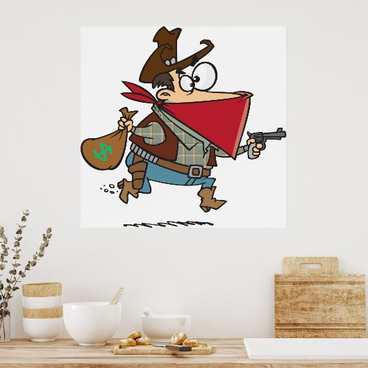 Grappige Cartoon Cowboy Bandit Robber Poster (Keuken)