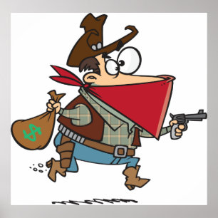 Grappige Cartoon Cowboy Bandit Robber Poster
