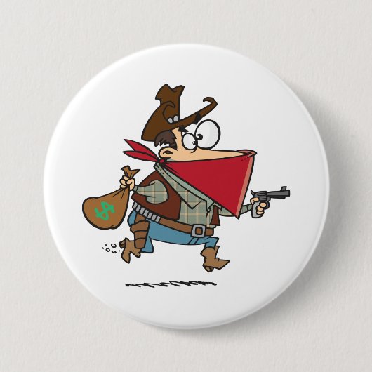 Grappige Cartoon Cowboy Bandit Robber Ronde Button 7,6 Cm (Voorkant)