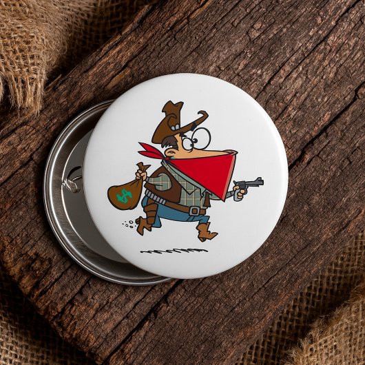 Grappige Cartoon Cowboy Bandit Robber Ronde Button 7,6 Cm