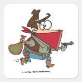 Grappige Cartoon Cowboy Bandit Robber Vierkante Sticker (Voorkant)