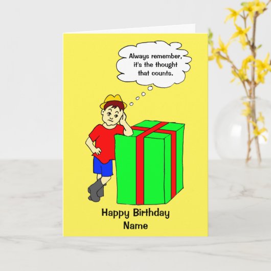 Grappige Cartoon dacht dat het verjaardagsfeest te Kaart (Gele Bloem)