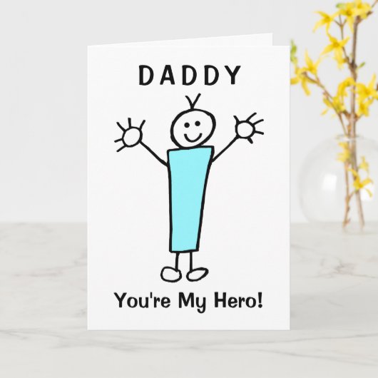 Grappige Cartoon Daddy Hero Blue Vaderdag Kaart (Gele Bloem)