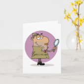 Grappige Cartoon Detective met Vergrootglas Kaart (Gele Bloem)