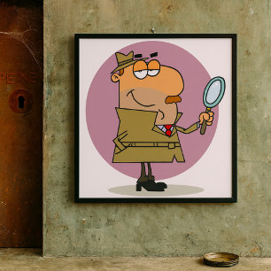 Grappige Cartoon Detective met Vergrootglas Poster