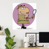 Grappige Cartoon Detective met Vergrootglas Poster (Thuiskantoor)