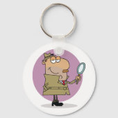 Grappige Cartoon Detective met Vergrootglas Sleutelhanger (Voorkant)