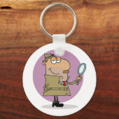 Grappige Cartoon Detective met Vergrootglas Sleutelhanger (Voorkant)