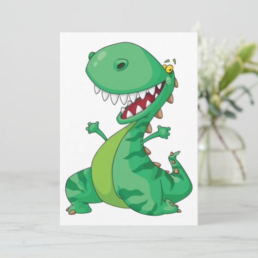 Grappige Cartoon Dinosaur Brullende T-Rex Kaart (Staand voorkant)