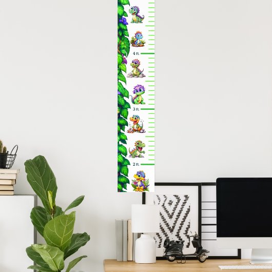 Grappige Cartoon Dinosaurs Groeikaart Poster (Thuiskantoor)