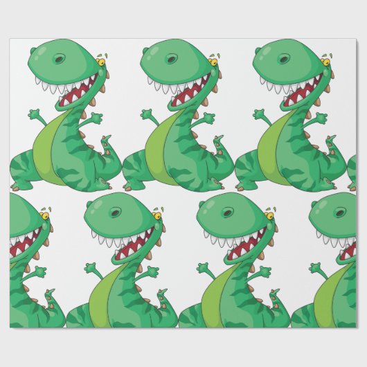 Grappige Cartoon Dinosaurus Brullende T-Rex Cadeaupapier (Vlak)