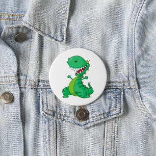 Grappige Cartoon Dinosaurus Brullende T-Rex Ronde Button 7,6 Cm