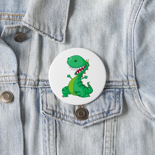 Grappige Cartoon Dinosaurus Brullende T-Rex Ronde Button 7,6 Cm