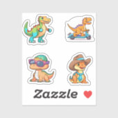 Grappige Cartoon Dinosaurus Karakter 4 Pack Sticke Sticker (Vel)