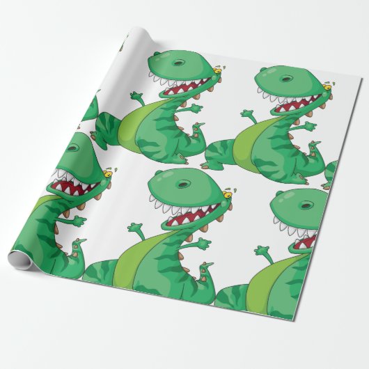 Grappige Cartoon Dinosaurus Roaring T-Rex Cadeaupapier (Uitgerold)