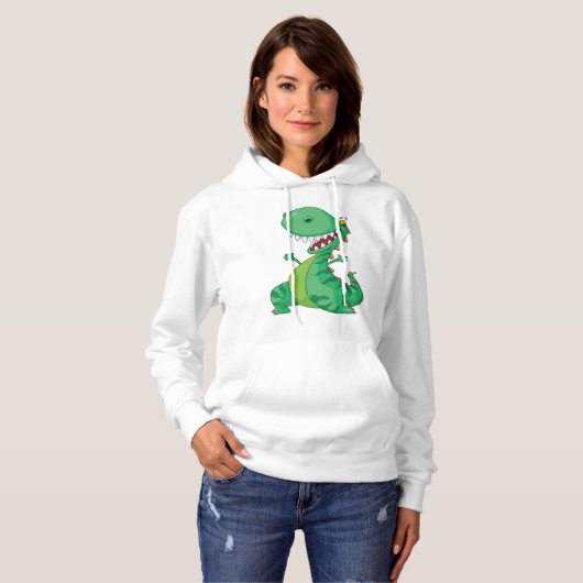 Grappige Cartoon Dinosaurus Roaring T-Rex Hoodie (Voorkant volledig)