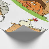 Grappige Cartoon Dog Kat en kip op hondenhok Cadeaupapier