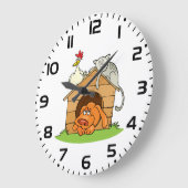 Grappige Cartoon Dog Kat en kip op hondenhok Grote Klok (Hoek)