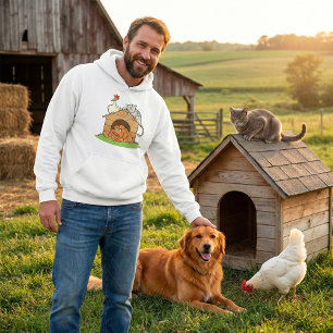 Grappige Cartoon Dog Kat en kip op hondenhok Hoodie