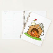 Grappige Cartoon Dog Kat en kip op hondenhok Planner (Display)