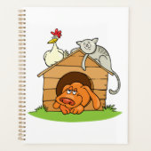 Grappige Cartoon Dog Kat en kip op hondenhok Planner (Voorkant)
