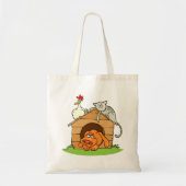 Grappige Cartoon Dog Kat en kip op hondenhok Tote Bag (Voorkant)