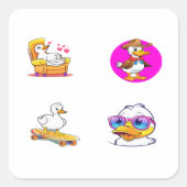 Grappige Cartoon Duck 4 Pack Stickers (Voorkant)